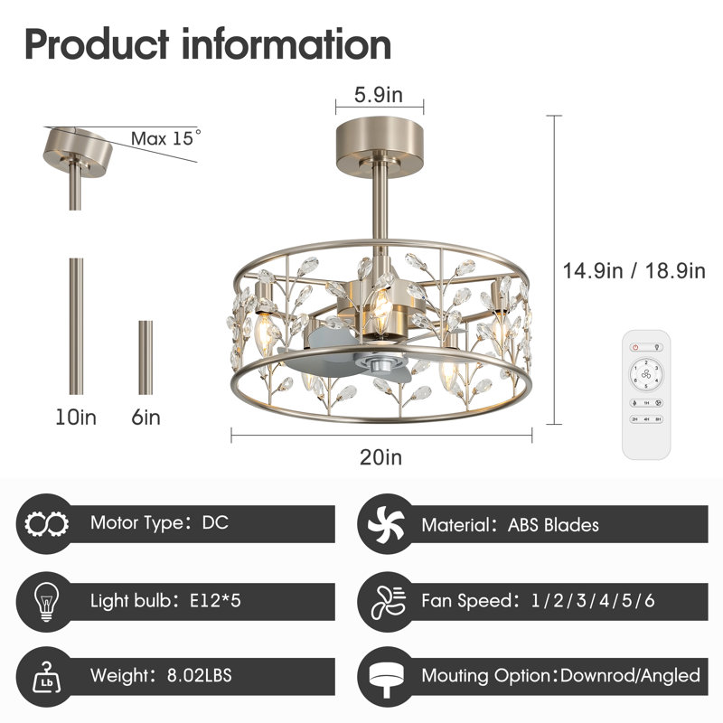 50.8cm Ceiling Fan with Light Kit