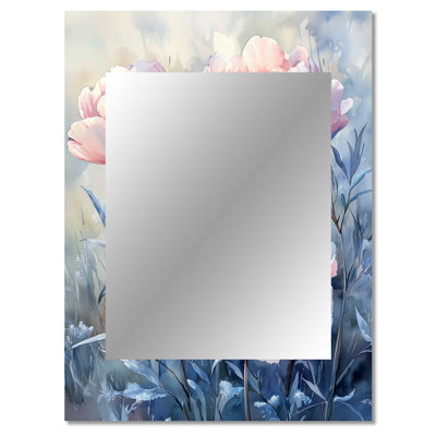 Frosty Field Peonies Elegance II - Peonies Large Mirror, Traditional Decorative Wall Mirror, Printed Metal Art