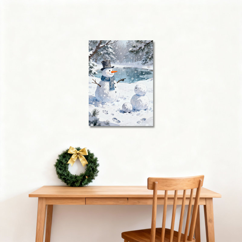 «Snowman Winter Landscape», art mural sur toile, H 18 po x l 12 po