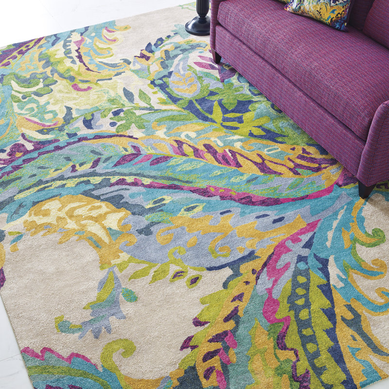 Galleria Floral Handmade Tufted Wool Blue/Green/Yellow Area Rug, Rectangle 5' x 8'