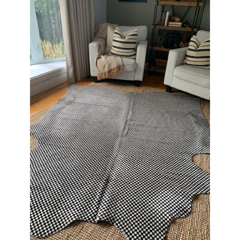Erhart Black/White Checkers Printed Cowhide Rug