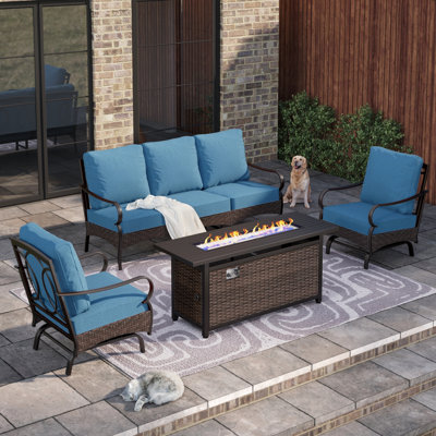 5 - Person Front Porch Furniture Sets With Fire Pit Table & Rocking Lounge Chairs