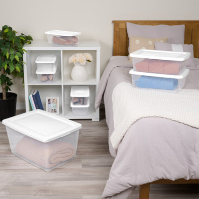 Sterilite 58 Qt Storage Boxes, Clear Plastic Containers w/ Lid, Set of 12, White