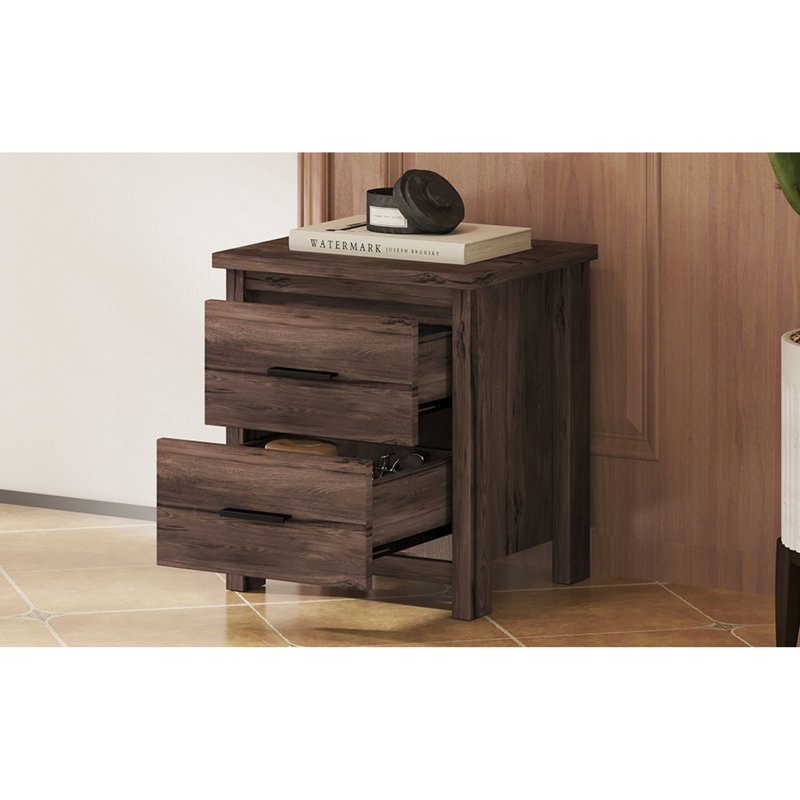 Vintage Nightstand With Spacious Storage And Dark Walnut Finish