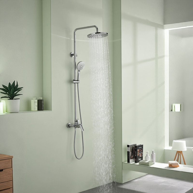 10 Inch Exposed Pipe Shower System With Hand Shower Single Handle Shower Faucet Set Brass Shower Trim Kit With Slide Bar