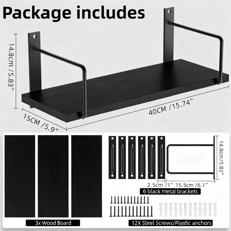 Floating Shelves for Wall Set of 3, Black