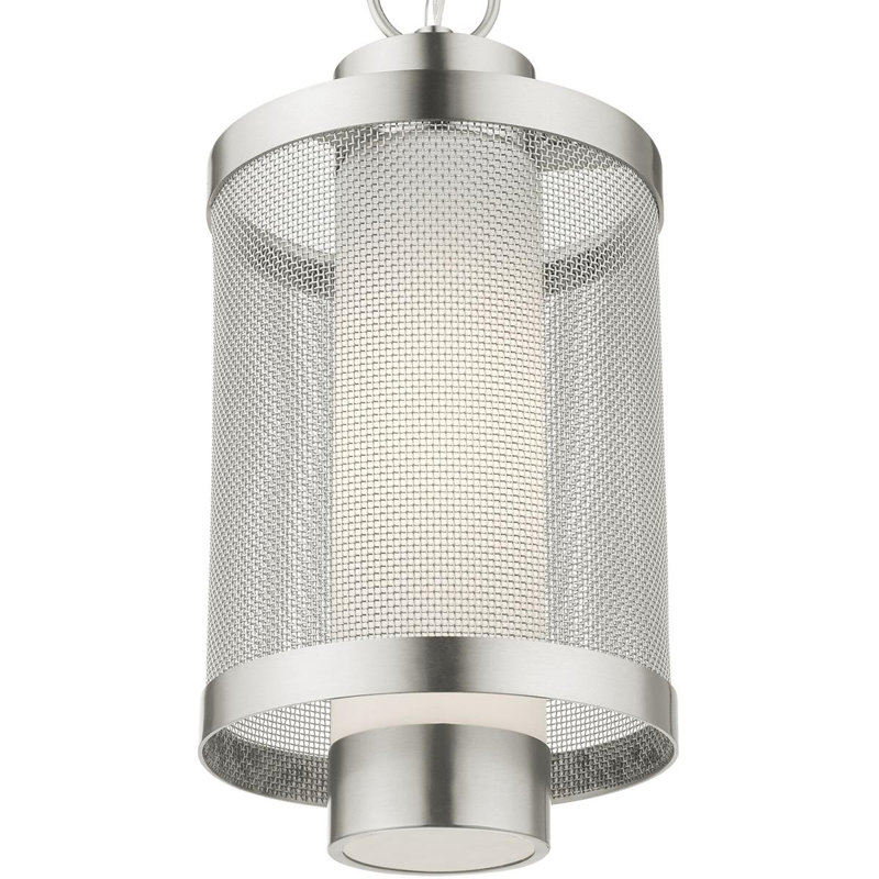 Light Pendant Opal White Glass Shade, 17.5" H x 9" W x 9" D, Brushed Nickel
