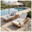 Chaise longue d'extérieur en bois d'acacia avec appui-tête, finition brun clair et coussin imperméable crème