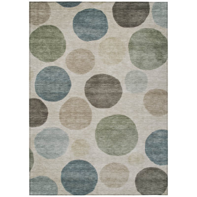 Machine Washable Indoor/Outdoor Xhevrie Khaki Rug