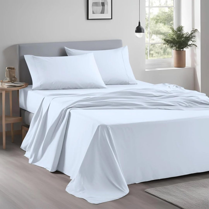 Ensemble de lit en draps 100% coton naturel Home Prides - satin de coton à densité de tissage 500, Blanc
