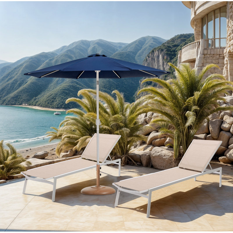 Parasol de patio en tissu / aluminium avec base Chavelle, Blanc, Marine