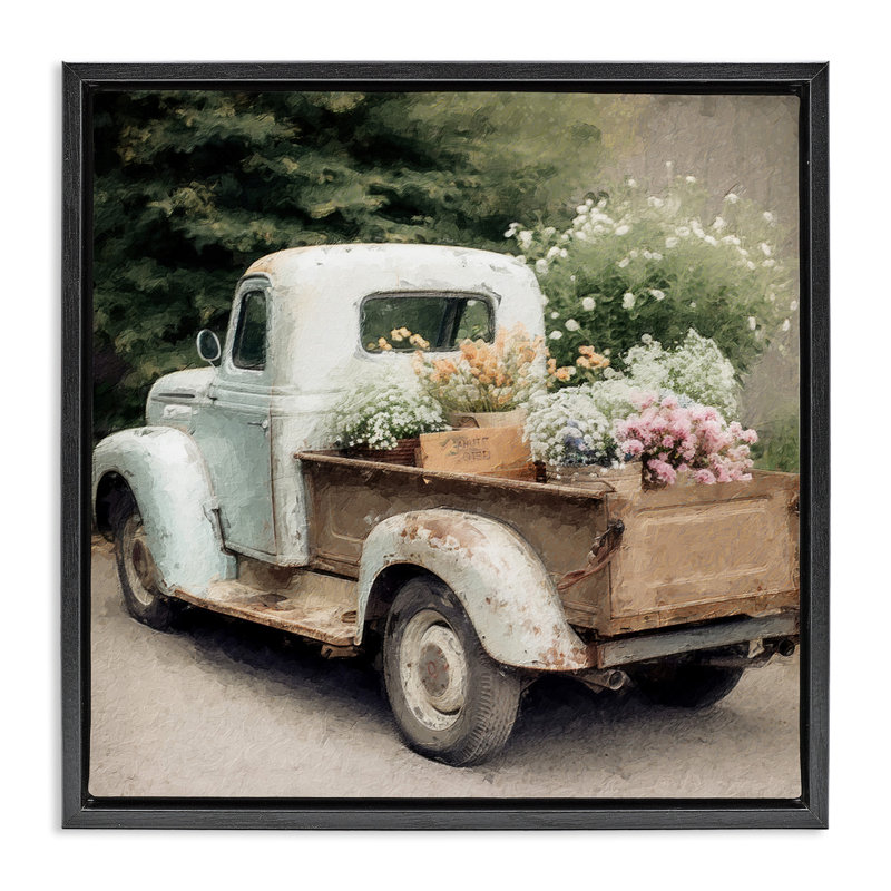 Fleurs de campagne en camion, H 18 po x l 18 po, Cadre flottant noir de jais