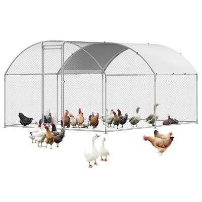 Poulailler extérieur en métal galvanisé, grand enclos à volailles avec toit arqué et bâche imperméable et résistante aux UV, cage robuste en métal pour poules, canards, oies et lapins, 3 m x 4 m x 2 m