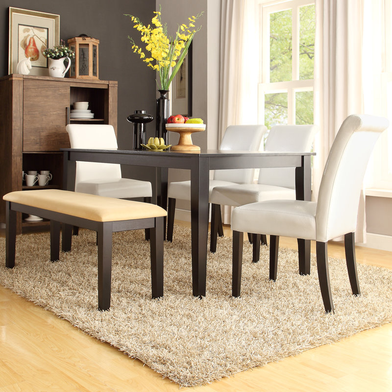 Ensemble de salle à manger 60 pièces Norwell - 6 pièces, table de salle à manger, chaises Parson en cuir végétalien et banc en microfibre beige Norwell