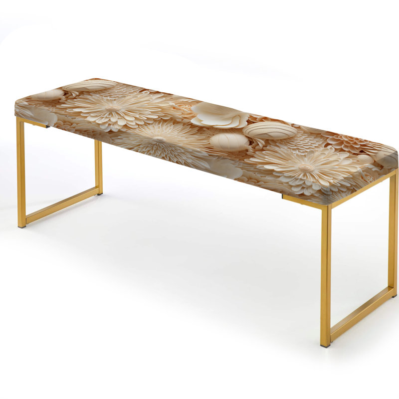 Seashell Lace Tropical Pattern - Tropical Upholstered Gold Bench