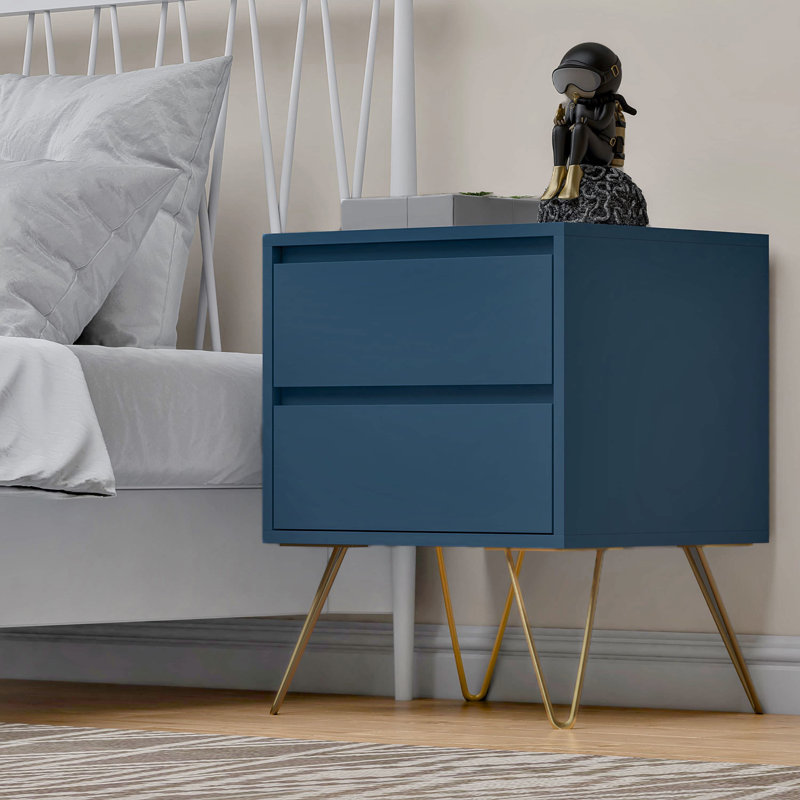 45cm W Manufactured Wood Bedside Table, Navy