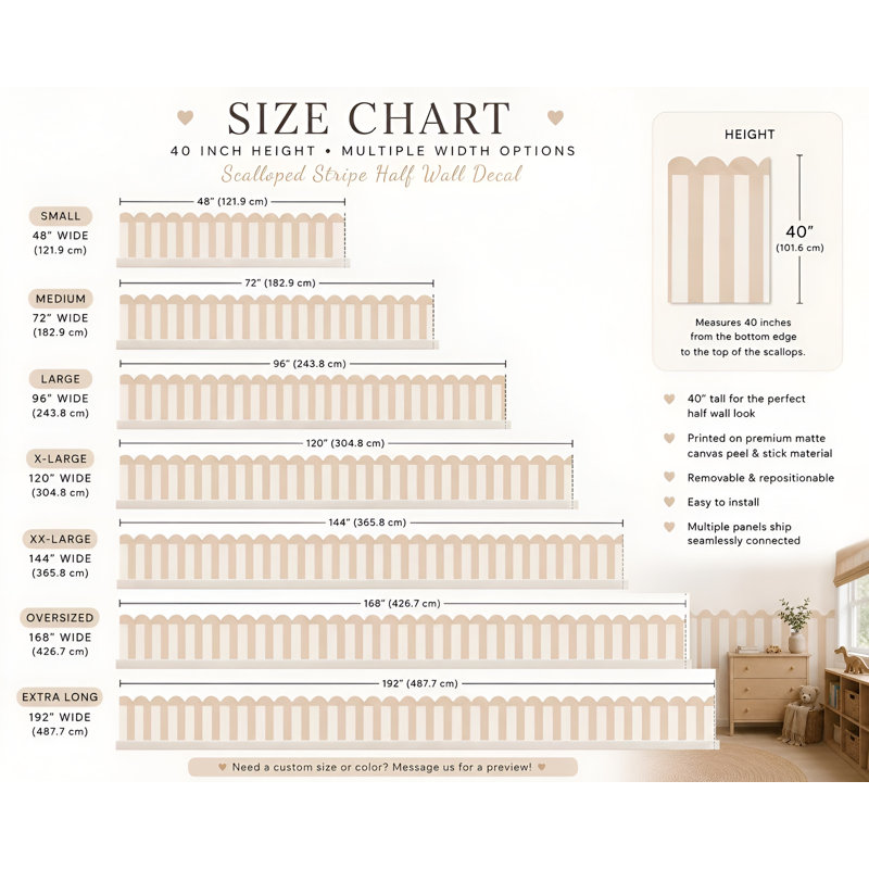 Adhésif décoratif demi-rayures 48 pouces, beige et neutre, 40 pouces de hauteur, L 48 po x H 40 po, Beige