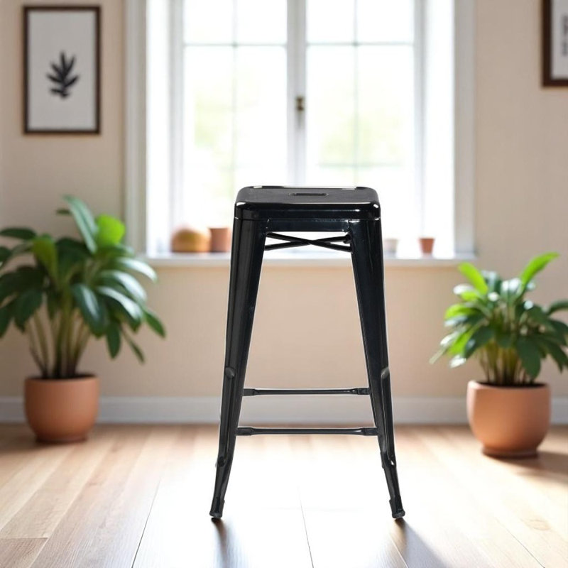 Teresa 26'' Stackable Metal Counter Stool ( Set Of 4), Black