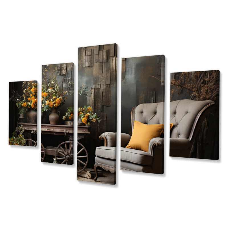 Country Charm Rustic Serenity - Décoration murale Paysages - 5 panneaux