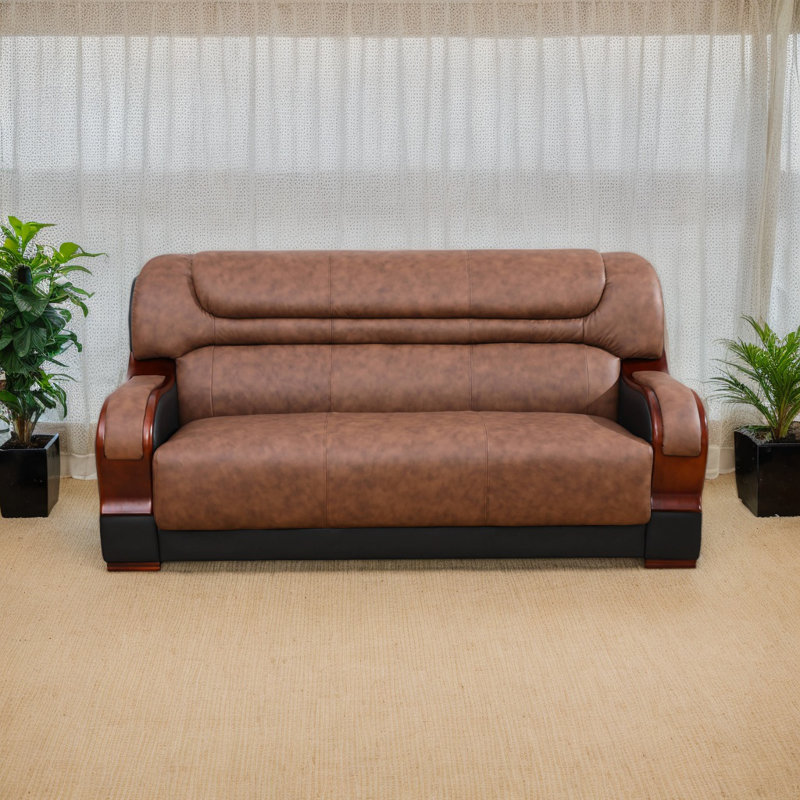 Nerisse 77" Genuine Leather Living Room Sofa, Brown Genuine Leather