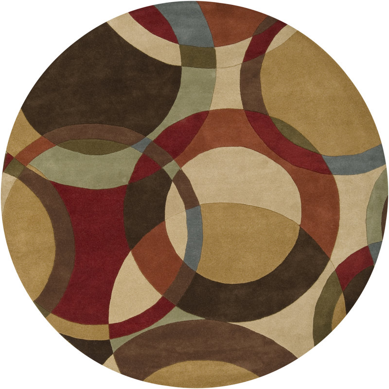Tapis chocolat / rouge en laine touffeté à la main Ayeln, Rond 8 pi
