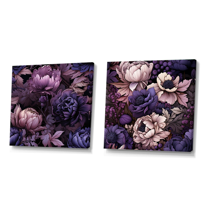 Willesden - Ensemble de 2 collages floraux carrés, H 36 po x l 73 po, Toile tendue