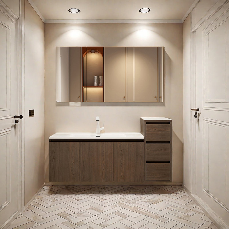 Armoire de salle de bain simple et luxueuse, 27.5" H x 55.1" W x 19.6" D, Noyer