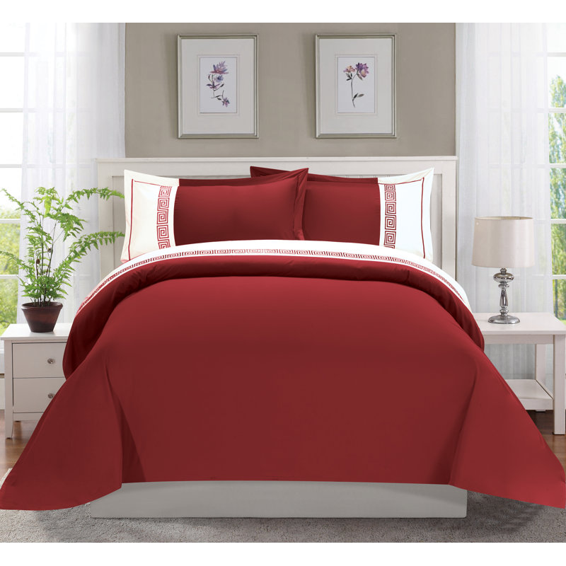  Ensemble de housse de couette réversible Greek, Bourgogne, Housse de couette simple + 1 taie décorative stan