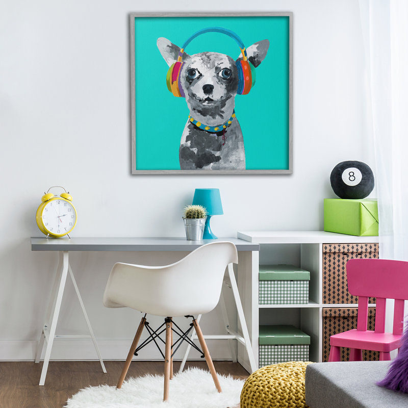 «Jammin 'Pup» sur toile giclée bleue, design par Lorenzo Collective, H 24 po x l 24 po, Estampe numérique Farmhouse