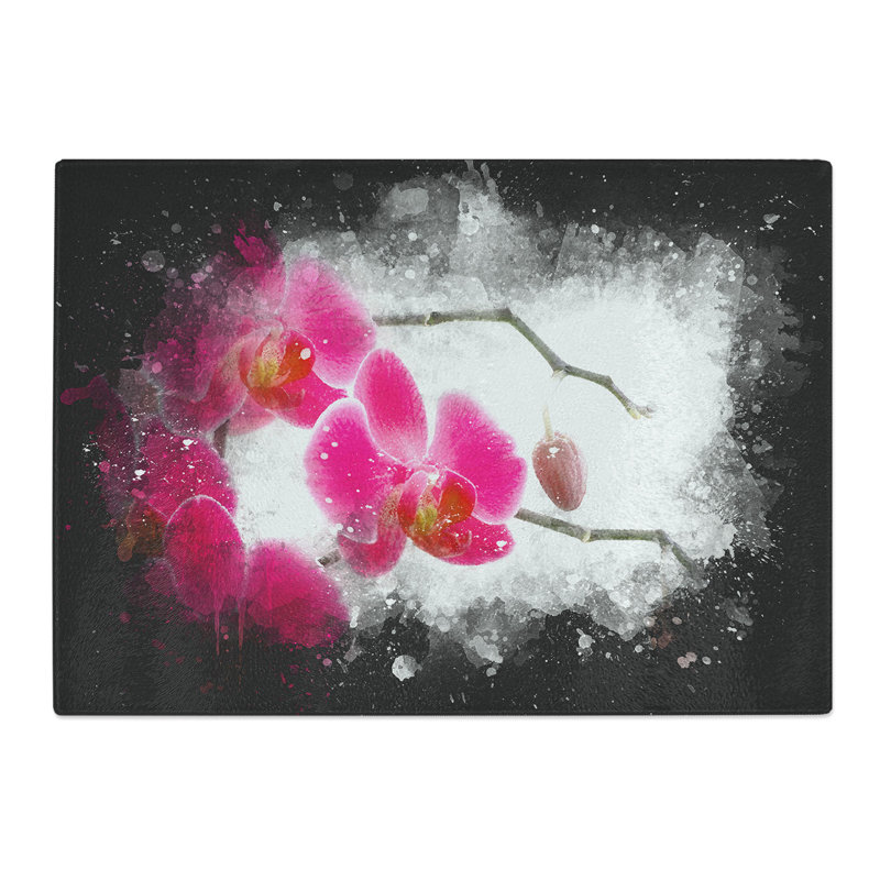 Tempered Glass Hot Pink Orchids Chopping Board, 28.5 cm x 39 cm