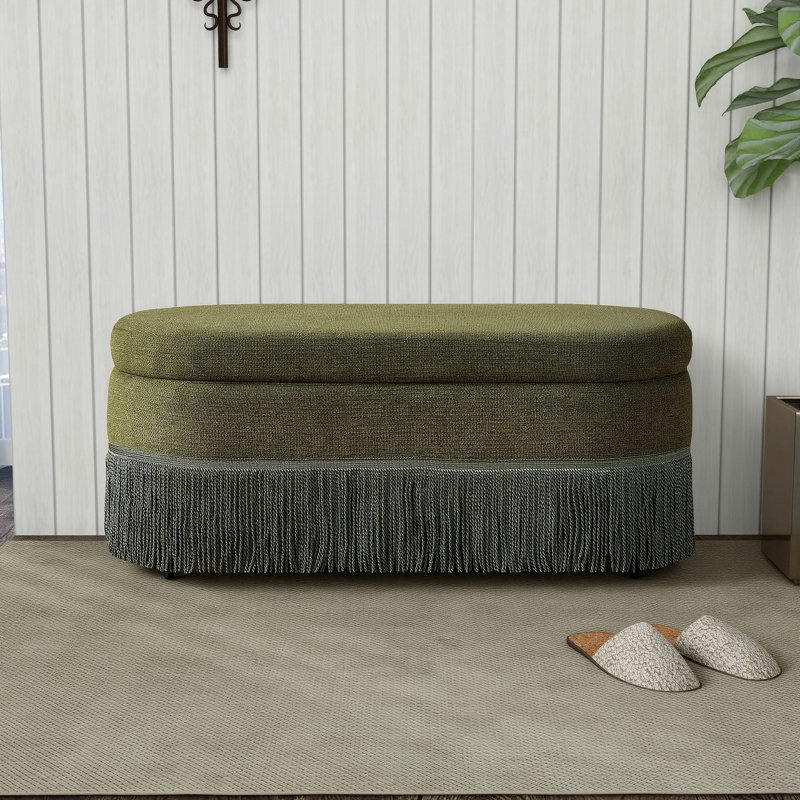 Banc de rangement rembourré en lin 39 po, repose-pieds ovale moderne pour la chambre à coucher ou le salon