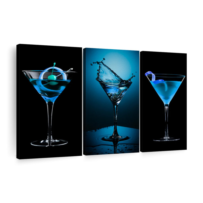 Ensemble de 3 boissons bleues sur toile, H 42 po x l 65 po x P 1,25 po