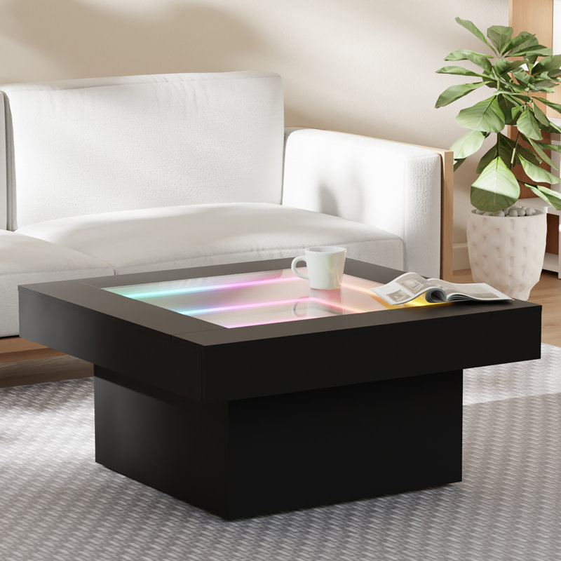 Table basse Infinity Mirror Light, Noir, H 15 po x L 31,5 po x l 31,5 po, Noir