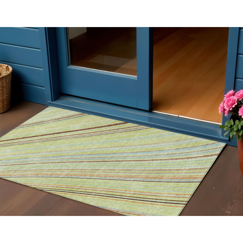 Tapis extérieur lavable rayé brun et bleu ciel 3 pi x 5 pi