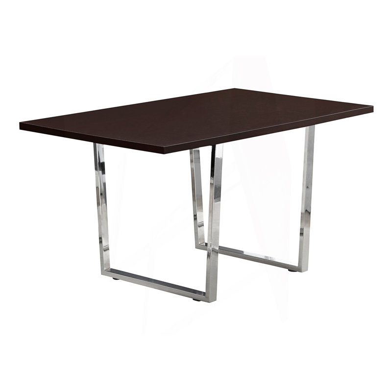 Table de salle à manger rectangulaire contemporaine avec pieds en métal chromé, Espresso / Argent