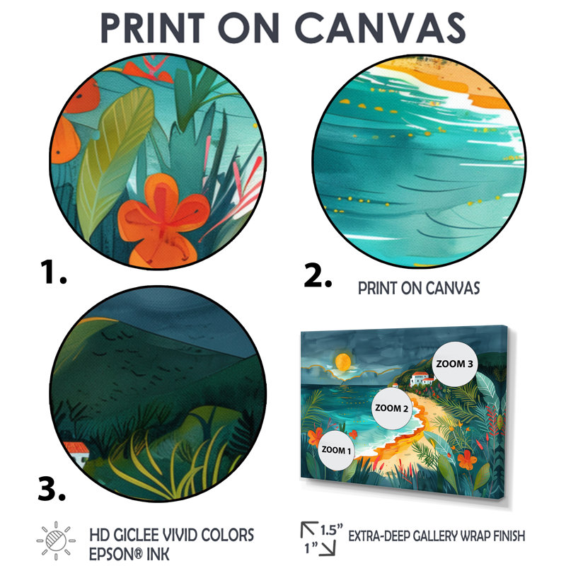 Orange, bord de mer, plage verte au Mexique I - salon d'art mural de plage, Cadre flottant brun, H 28 po x l 60 po