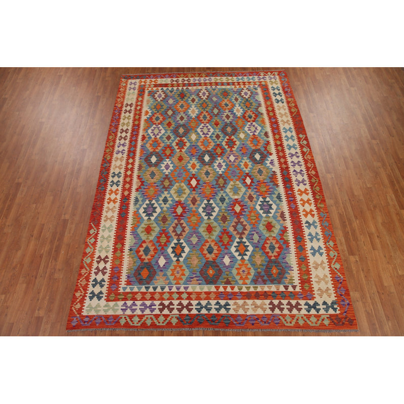 Tapis kilim en laine tissé à la main 8 x 12