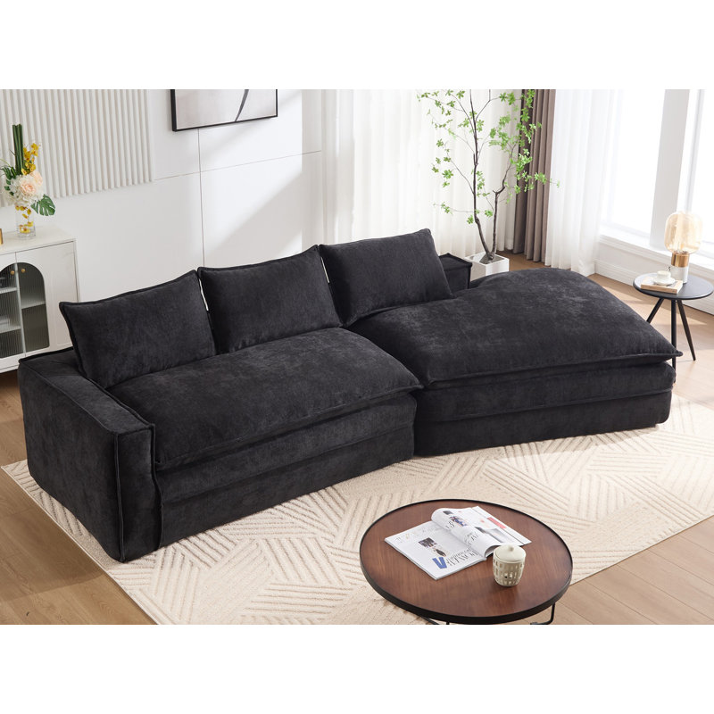 Upholstered Sectional Sofa Couch, Black Fabric
