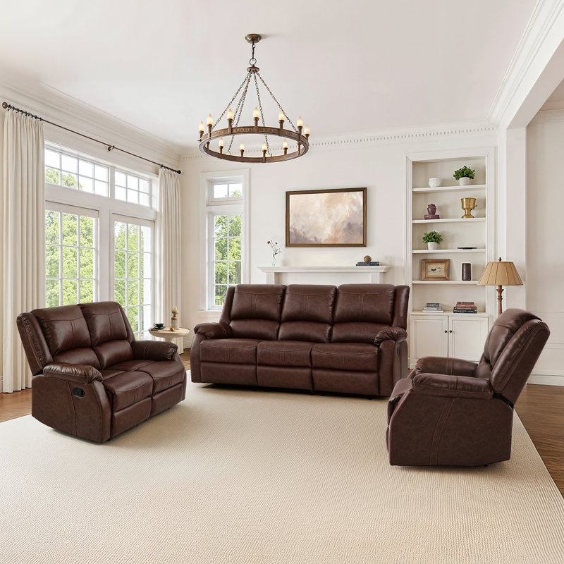 Jackson 59.4" Wide Modern And Upholstered Leather Manual Reclining Loveseat Sofa, 2-Seater Recliner Couch, Brown