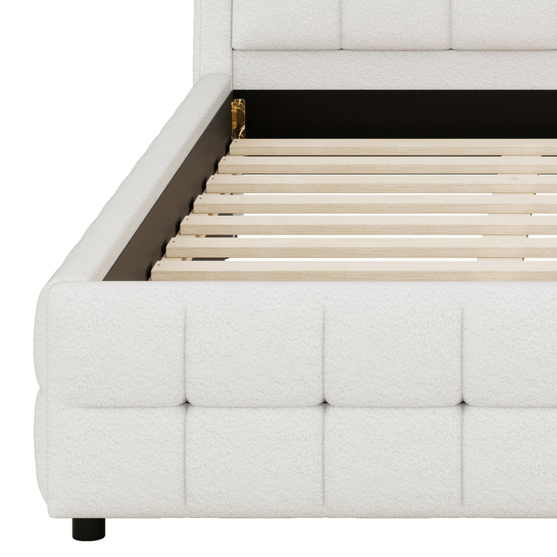 Structure de lit plateforme douce et rembourrée, Blanc