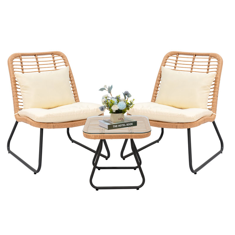 Ensemble de conversation d'extérieur pour 2 personnes avec coussins Arkyn, Beige