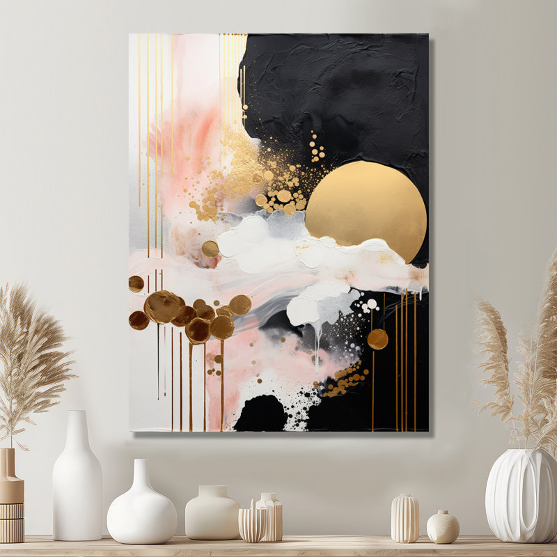 «Golden Full Moon Rising», art mural abstrait, H 32 po x l 16 po x P 1 po, Toile tendue