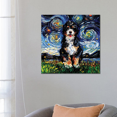 Bernedoodle Night - Giclée sur toile tendue avec châssis