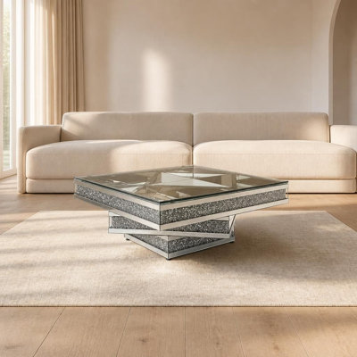 Table basse carrée en verre miroir moderne à trois couches Modern