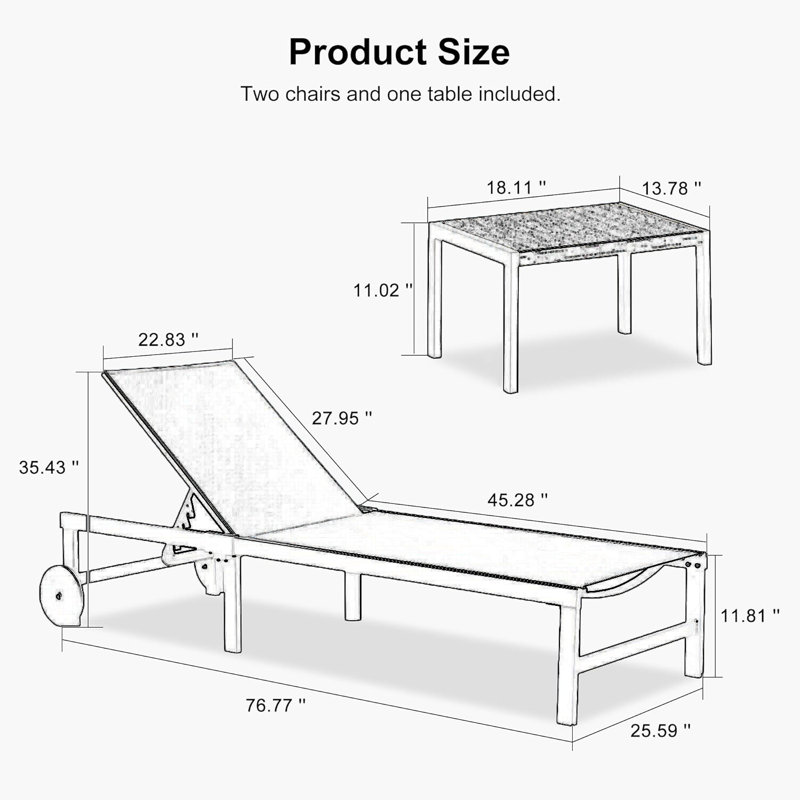 Reivo Outdoor Rust-Resistant Metal Chaise Lounge with Table, Beige