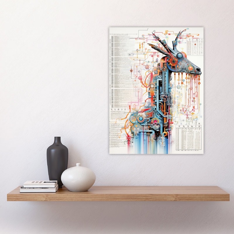 Wall Art Print Giraffe Robot Hybrid Schematic Futuristic Secret Complex Arcane Manuscript Gift Cave Poster