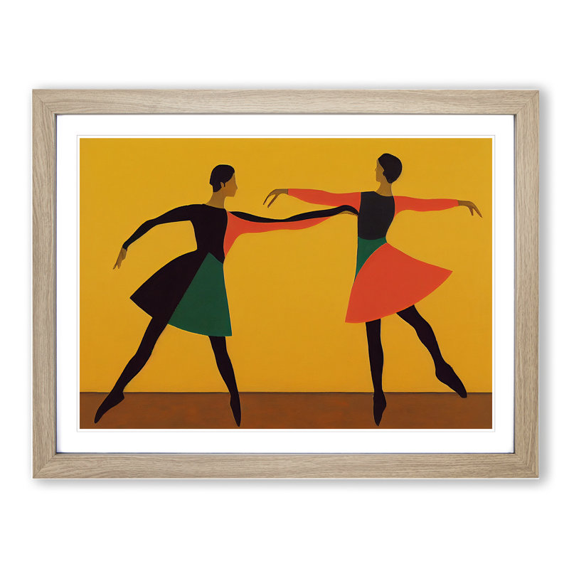 Two Ballerina Dancers - Framed Print, 25cm H x 34cm W x 2cm D, Oak