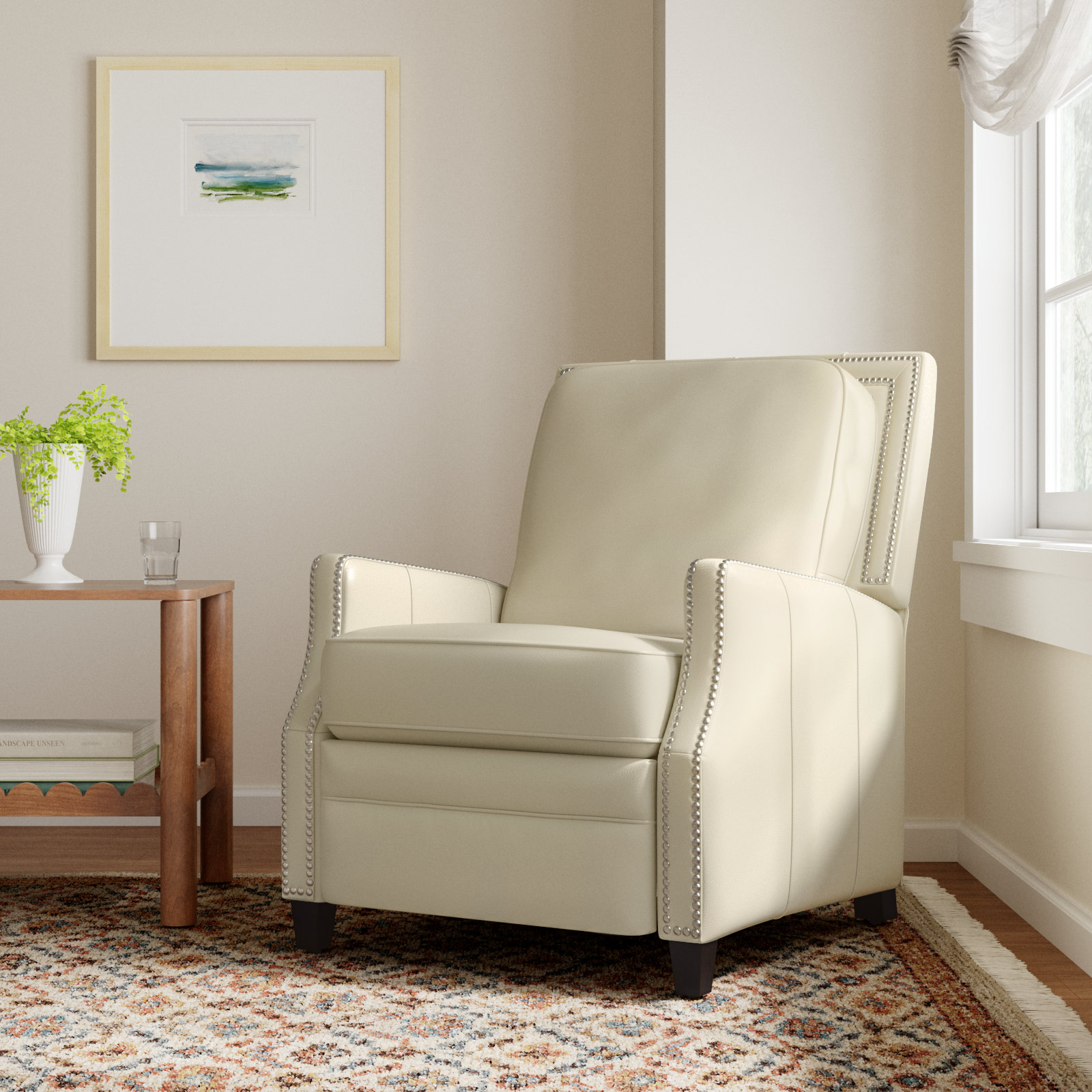Lavanda Recliner, Cream Genuine Leather