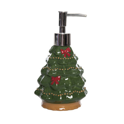 Distributeur de savon Dolomite Bow Tree - Décoration de Noël en céramique festive verte pour l'intérieur