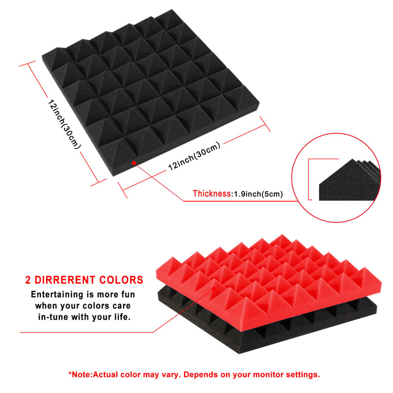 12" x 12" Acoustic Wall Panelling, Black/Red